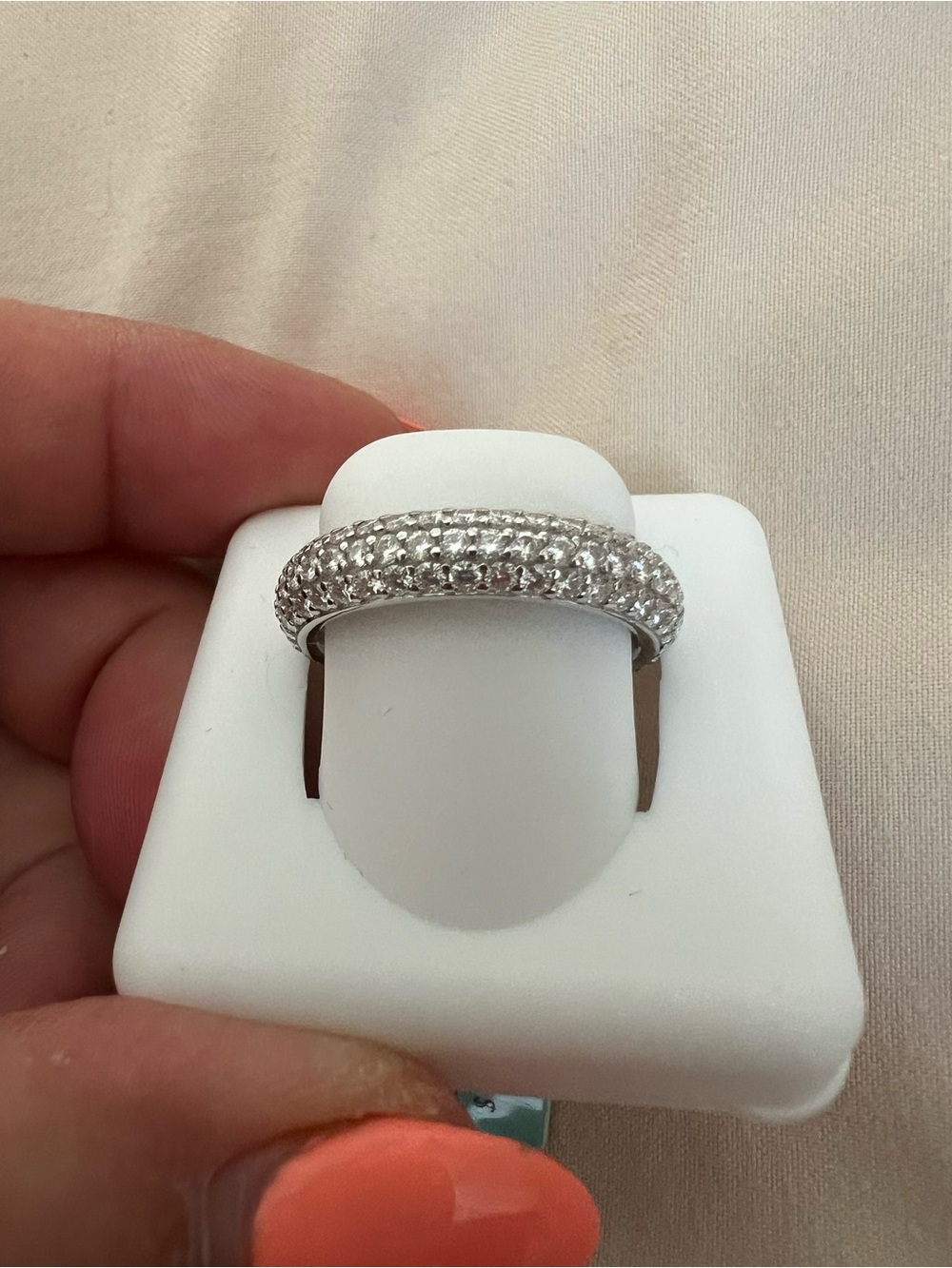 Silver Pave Triple-Row Moissanite Ring